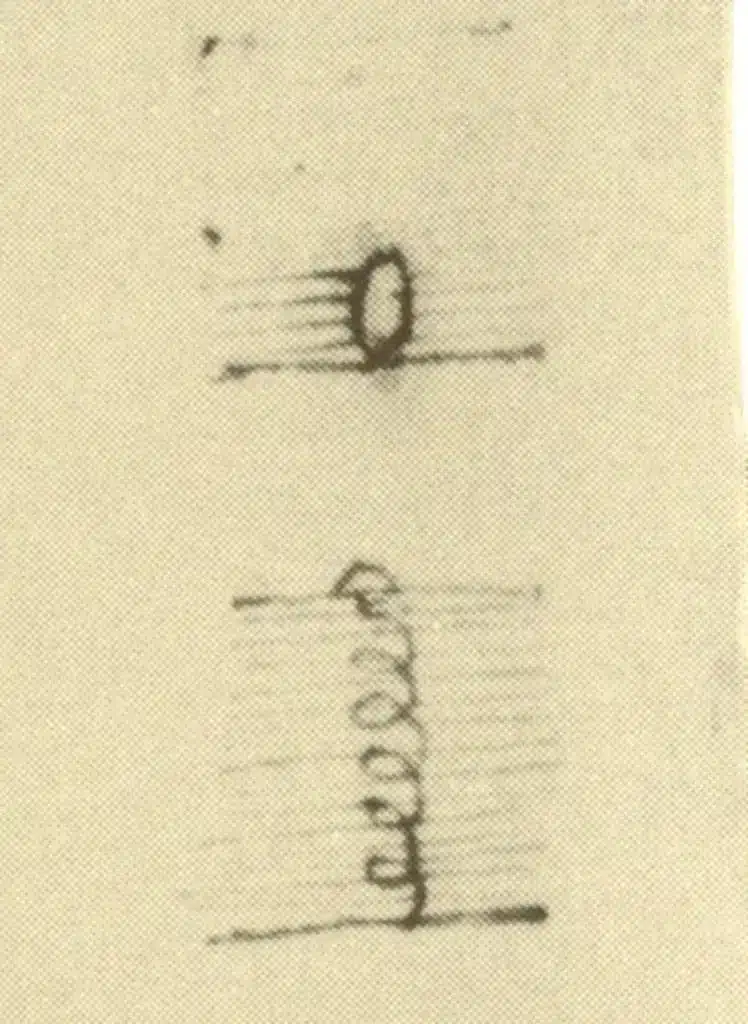 Esboço de Leonardo mostrando o movimento espiral de uma bolha ascendente (de seu manuscrito conhecido como Codex Leicester). Crédito: Universidade de Sevilha