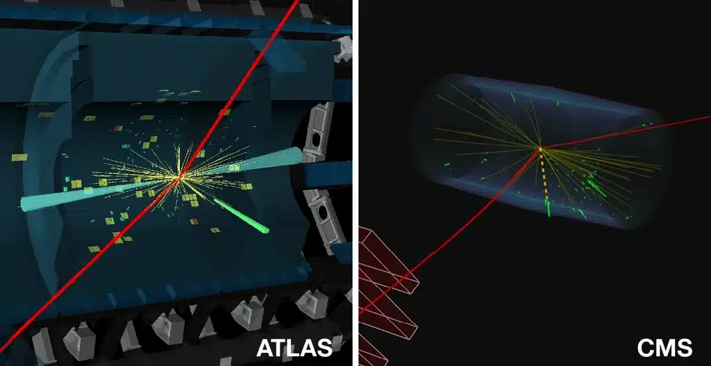 Ocorrências do desdobramento do bóson de Higgs em bóson Z e fóton, identificadas tanto nos experimentos ATLAS quanto no CMS (Imagem: Cortesia/CERN)