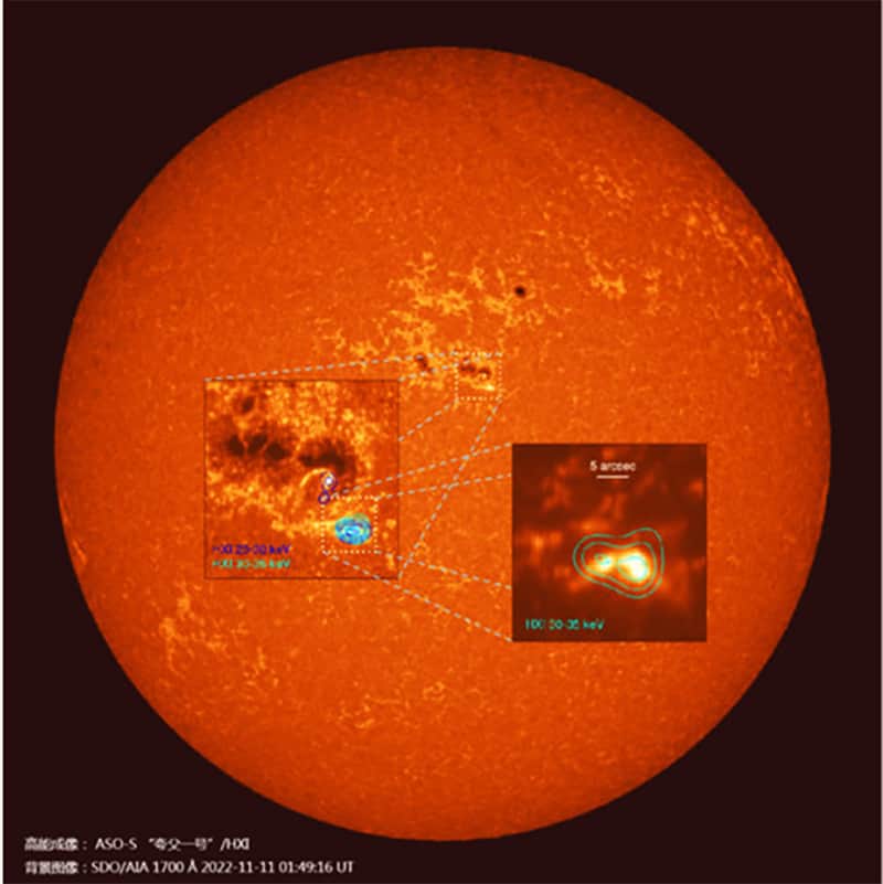 A sonda solar Kuafu-1, em 11 de novembro de 2022, capturou uma imagem de uma erupção solar através do seu instrumento HXI, especializado em raios-X.